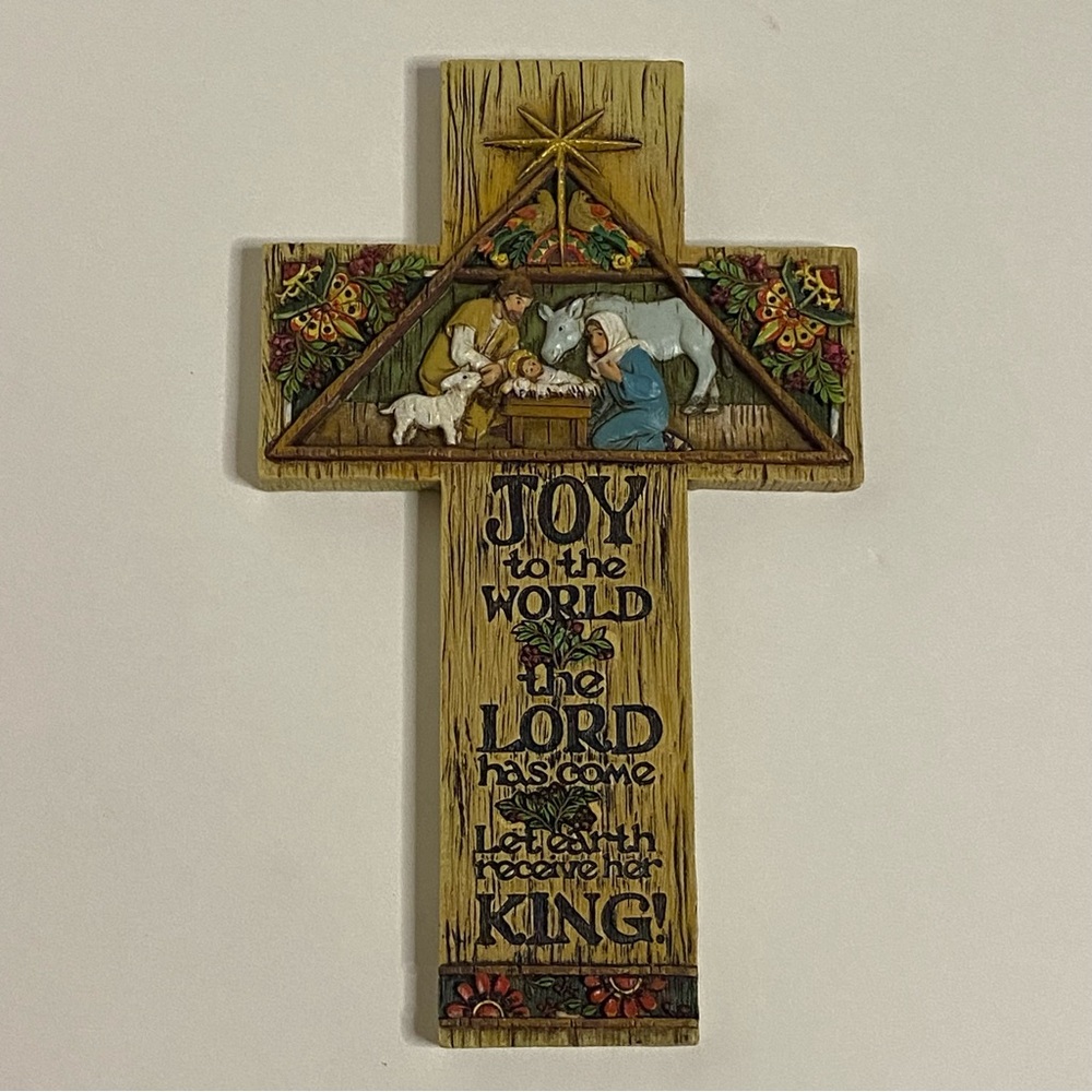 Nativity Scene Cross Joy To The World Resin Wall Plaque 8” x 5”